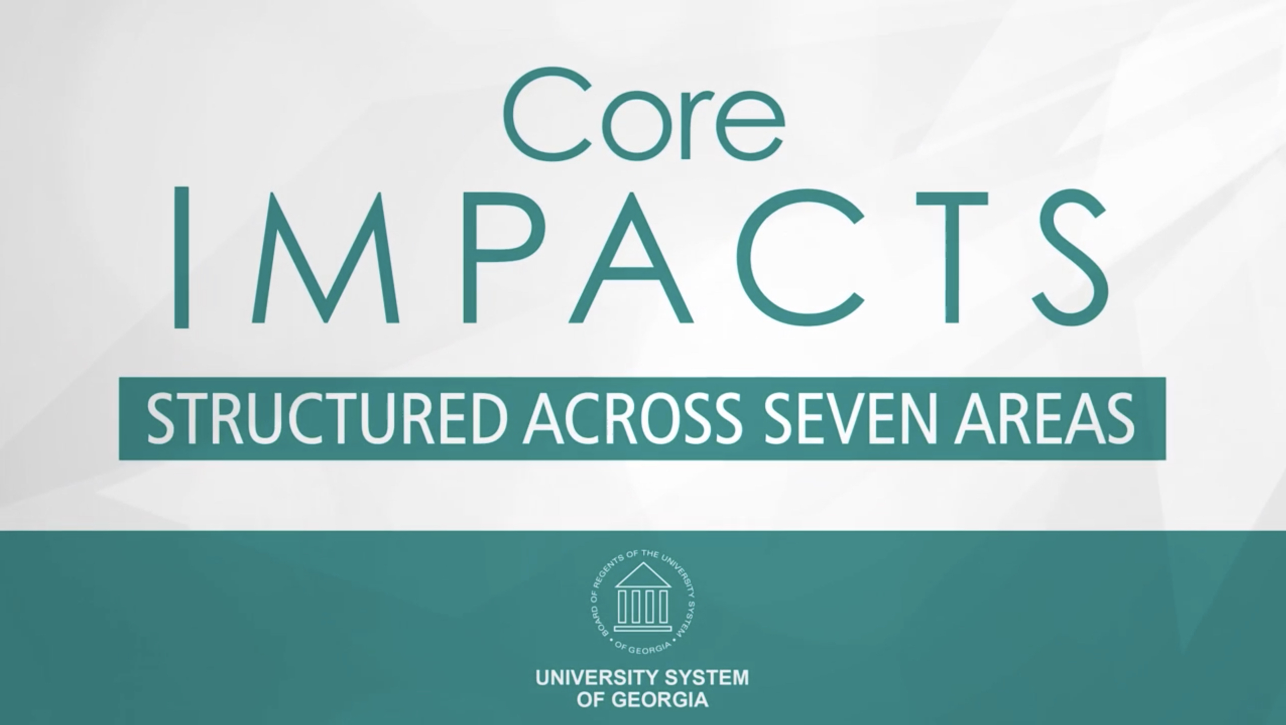 Graphic with the title 'Core Impacts' and subtitle 'Structured Across Seven Areas,' featuring the University System of Georgia logo at the bottom.