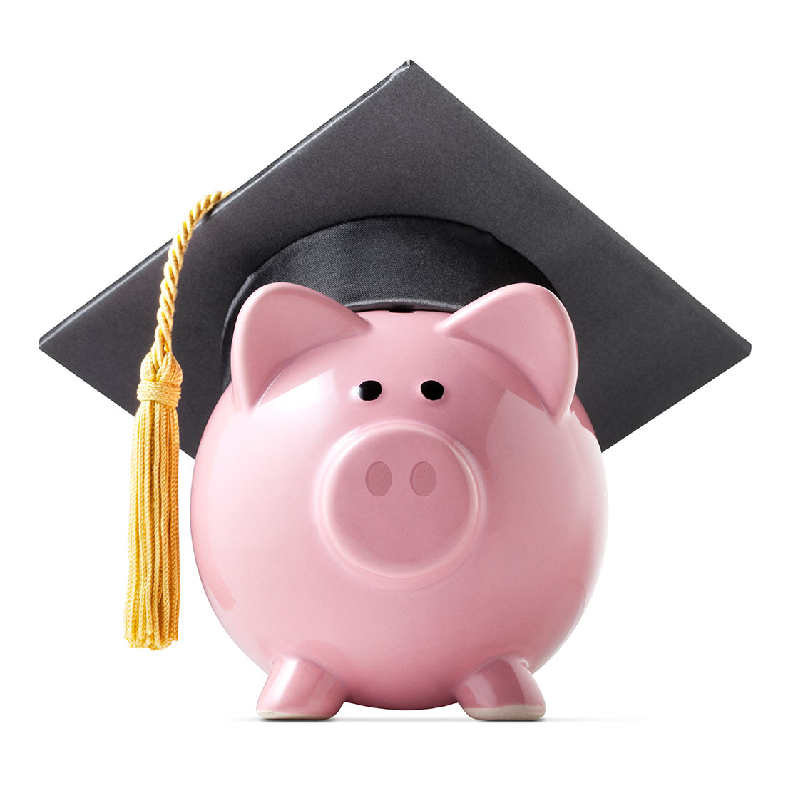Piggy Bank wearing graduation cap